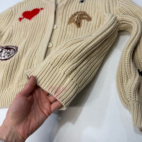 The Great. Collegiate Cardigan. Neck sweater heart patchwork size 4-6 - Picture 8 of 11
